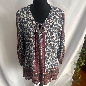 Democracy Blue and Red Patterned Blouse